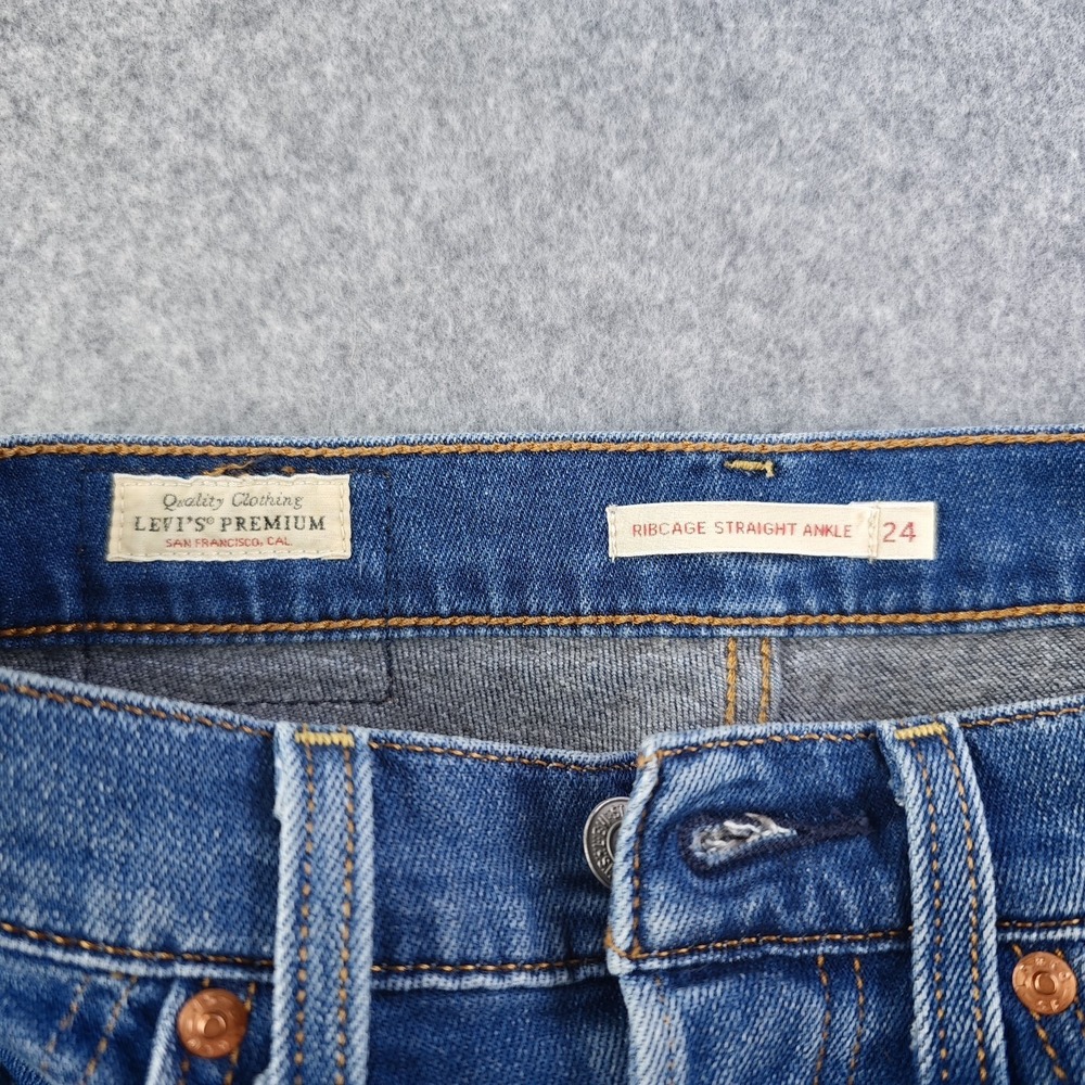 Levis Ribcage Straight Ankle Jeans Women's 24 Blue Medium Wash Denim Button Fly - Picture 9 of 11